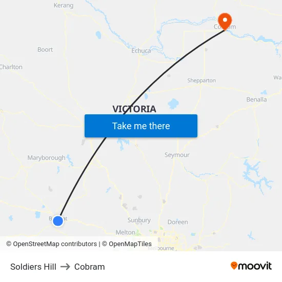 Soldiers Hill to Cobram map