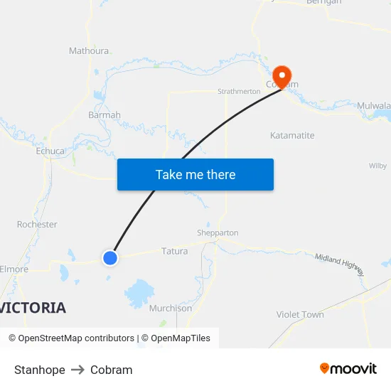 Stanhope to Cobram map