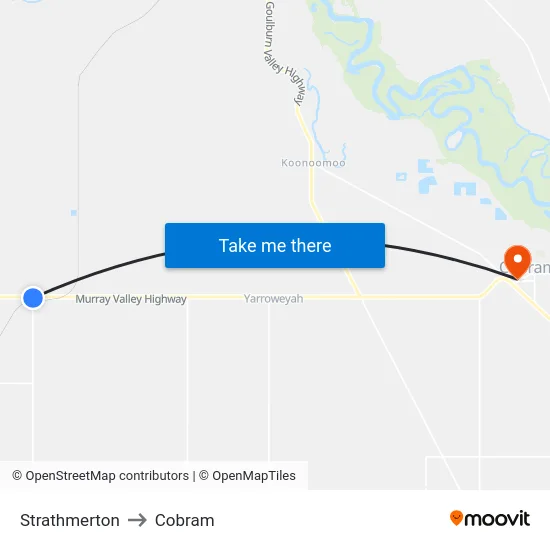 Strathmerton to Cobram map