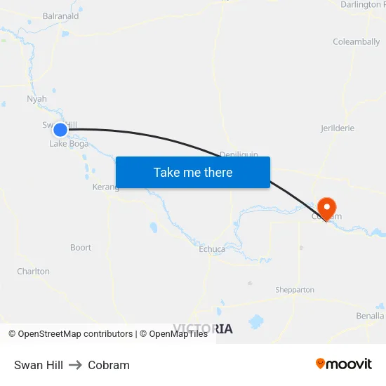 Swan Hill to Cobram map