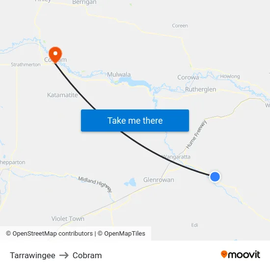 Tarrawingee to Cobram map