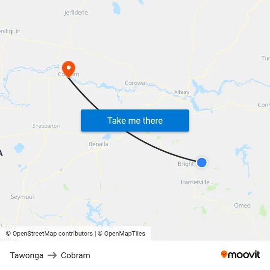 Tawonga to Cobram map