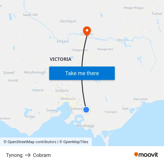 Tynong to Cobram map
