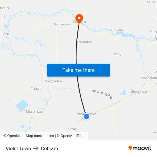 Violet Town to Cobram map