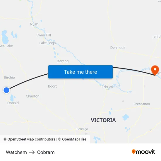 Watchem to Cobram map