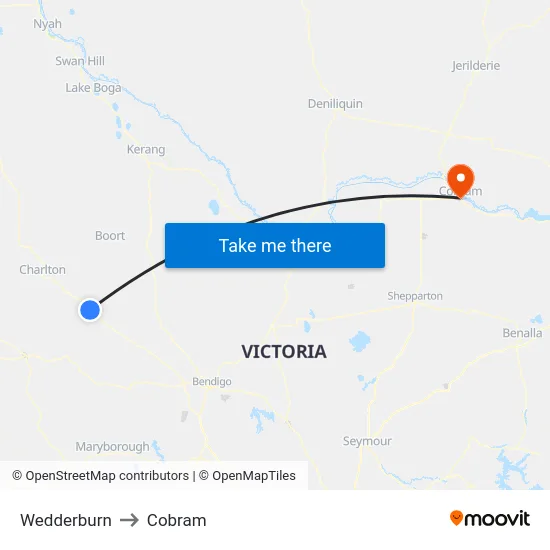 Wedderburn to Cobram map