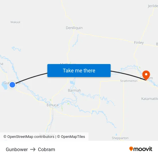 Gunbower to Cobram map