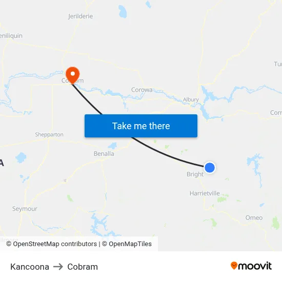 Kancoona to Cobram map