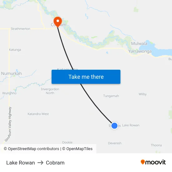 Lake Rowan to Cobram map