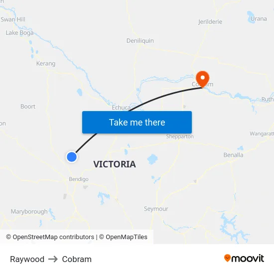 Raywood to Cobram map