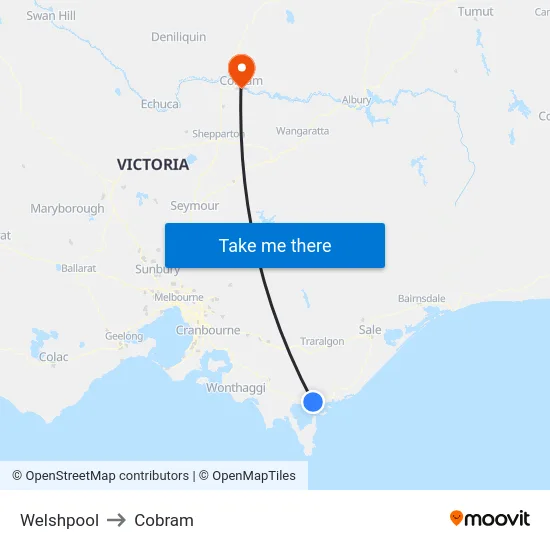Welshpool to Cobram map