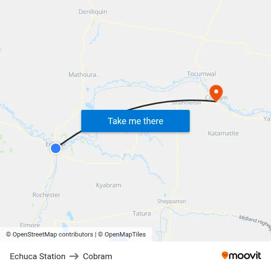 Echuca Station to Cobram map