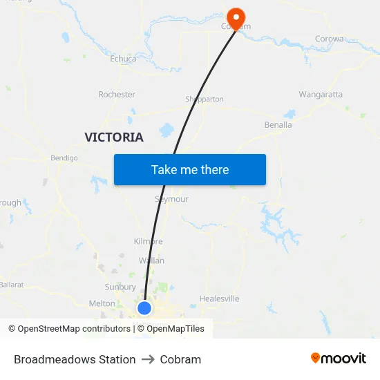 Broadmeadows Station to Cobram map