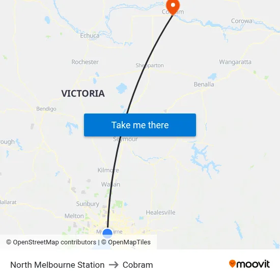 North Melbourne Station to Cobram map