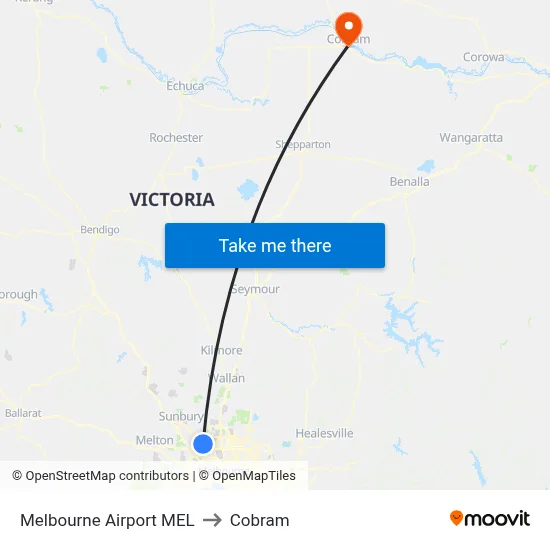 Melbourne Airport MEL to Cobram map