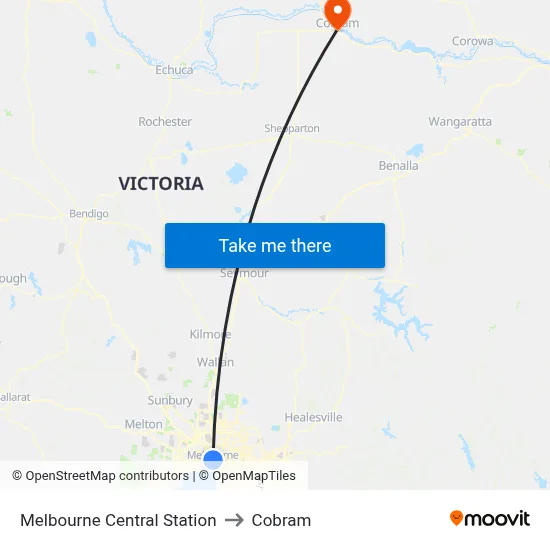 Melbourne Central Station to Cobram map