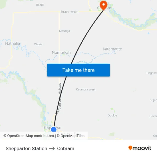 Shepparton Station to Cobram map