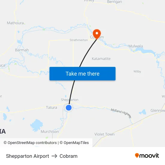 Shepparton Airport to Cobram map