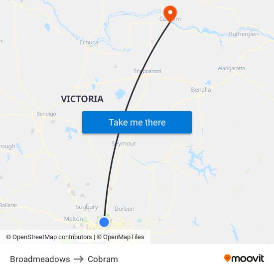 Broadmeadows to Cobram map