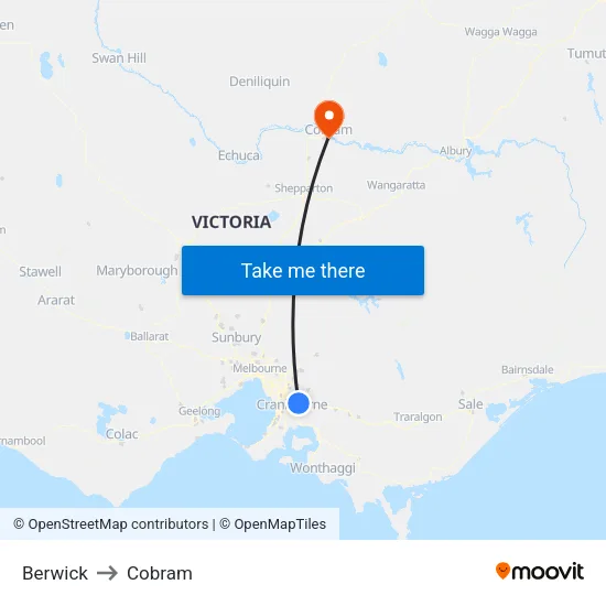 Berwick to Cobram map