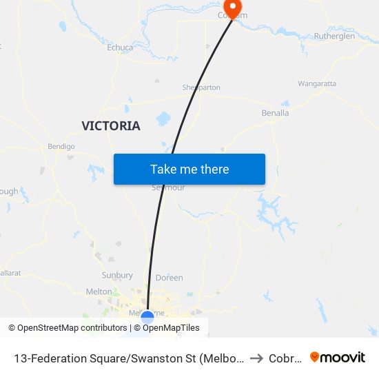 13-Federation Square/Swanston St (Melbourne City) to Cobram map