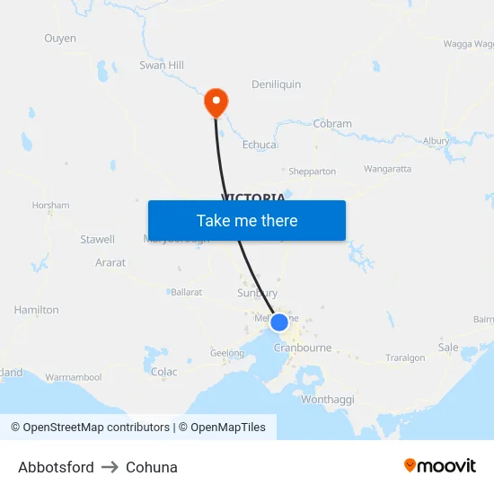 Abbotsford to Cohuna map