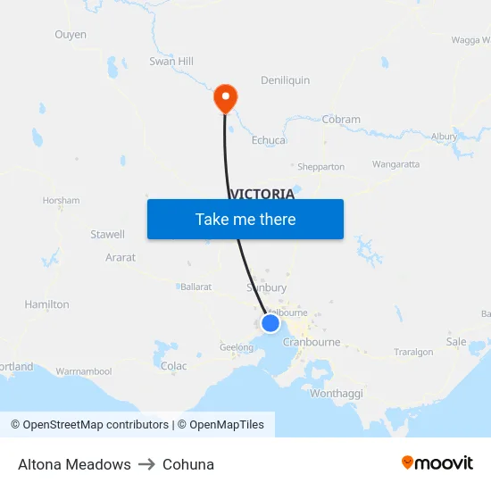 Altona Meadows to Cohuna map