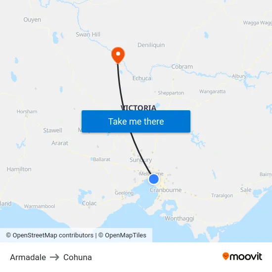 Armadale to Cohuna map