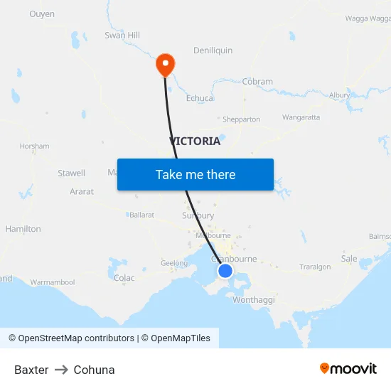 Baxter to Cohuna map