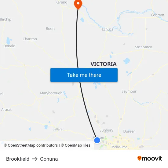 Brookfield to Cohuna map