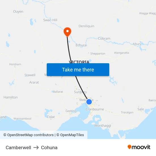 Camberwell to Cohuna map