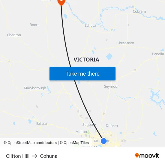 Clifton Hill to Cohuna map