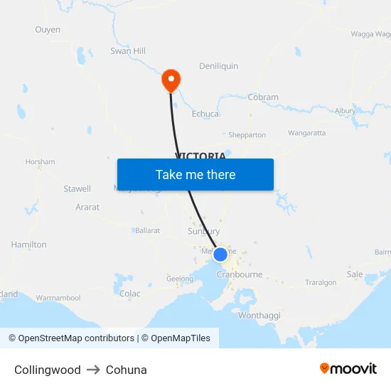 Collingwood to Cohuna map