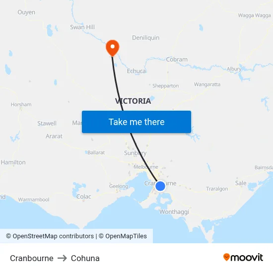 Cranbourne to Cohuna map