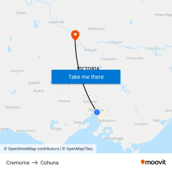 Cremorne to Cohuna map