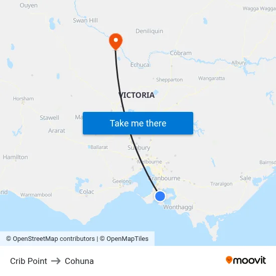 Crib Point to Cohuna map