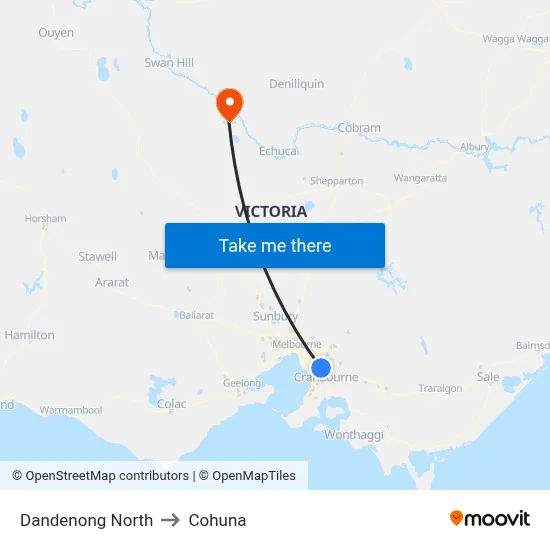 Dandenong North to Cohuna map