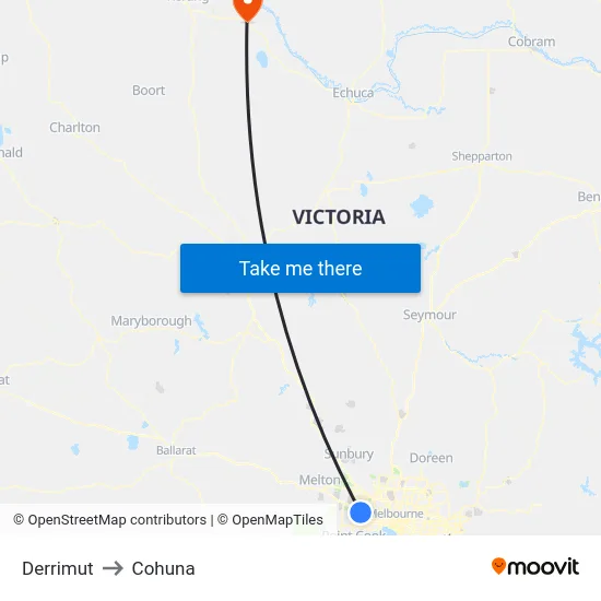 Derrimut to Cohuna map