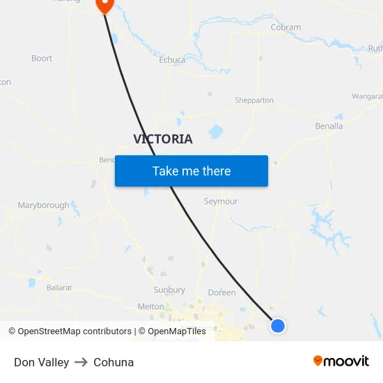 Don Valley to Cohuna map