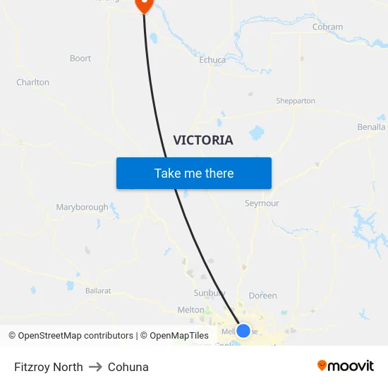 Fitzroy North to Cohuna map