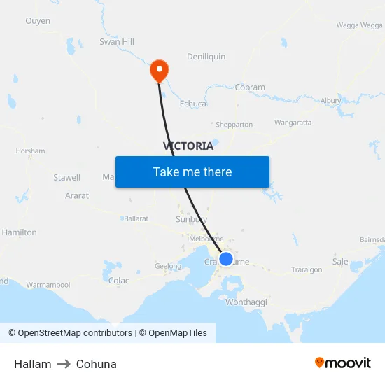 Hallam to Cohuna map