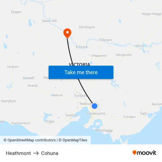 Heathmont to Cohuna map