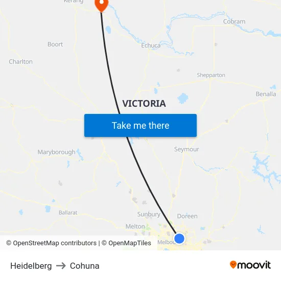 Heidelberg to Cohuna map