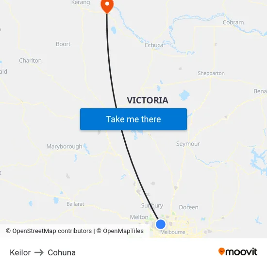 Keilor to Cohuna map