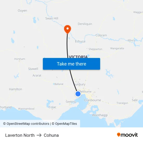 Laverton North to Cohuna map