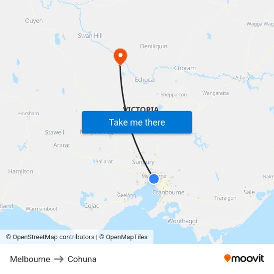 Melbourne to Cohuna map