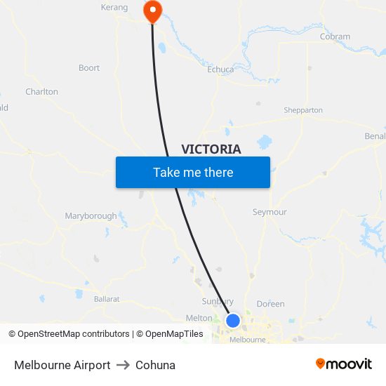 Melbourne Airport to Cohuna map