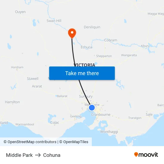 Middle Park to Cohuna map
