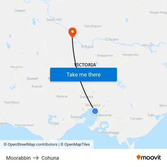 Moorabbin to Cohuna map