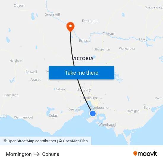 Mornington to Cohuna map